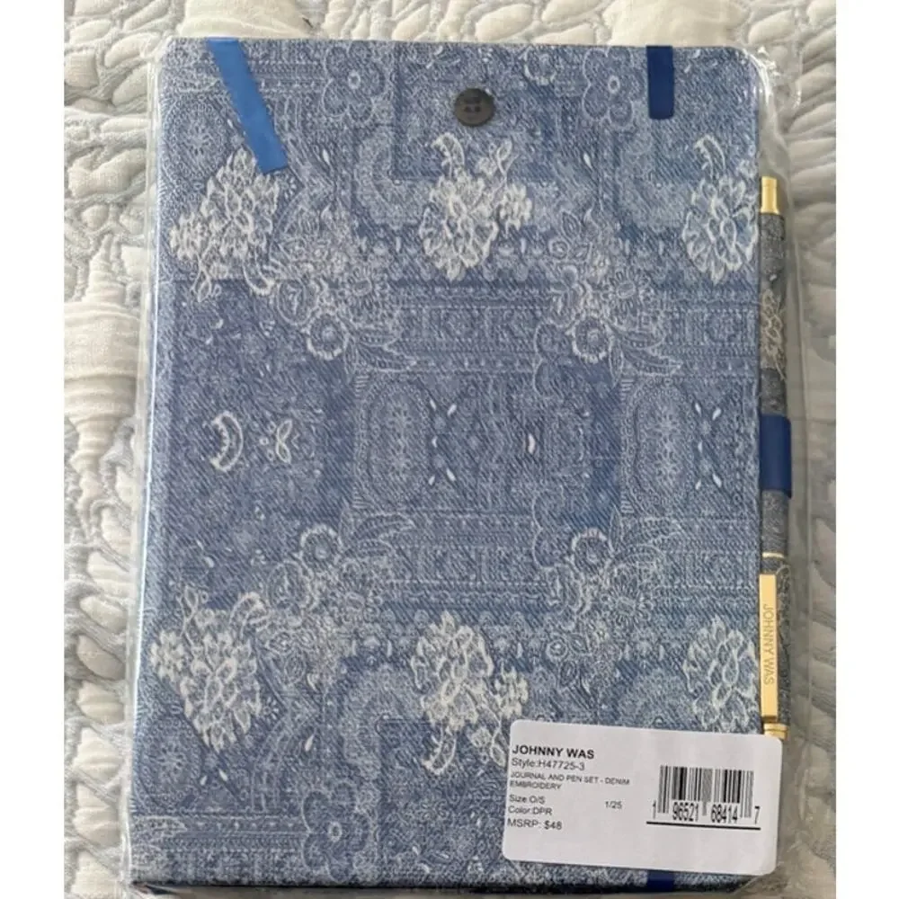 Jonny Was, NEW, DENIM EMBROIDERY JOURNAL AND PEN SET